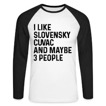 J’aime Slovensky Cuvac et peut-être 3 personnes chien - T-shirt baseball manches longues Homme - blanc/noir - Devant - Nik (191cm)