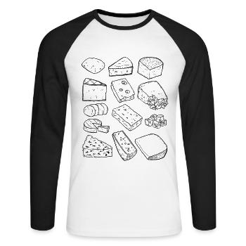 Käsesorten (Parmesan, Gouda, Gorgonzola, Camember) - Unisex Baseballshirt langarm - Weiß/Schwarz - Vorne - Nik (191cm)
