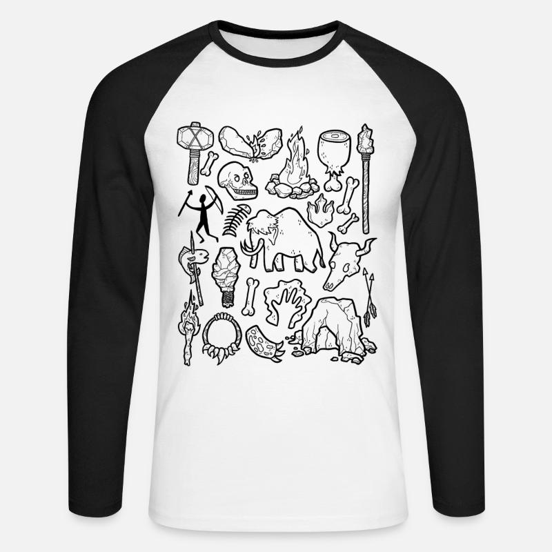 Steinzeit - Unisex Baseballshirt langarm - Weiß/Schwarz