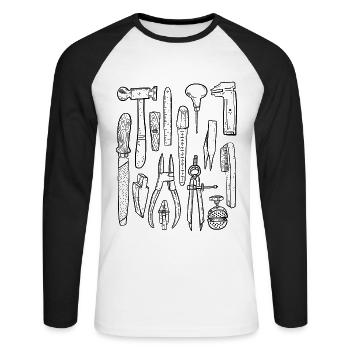 Goldschmied Werkzeug - Unisex Baseballshirt langarm - Weiß/Schwarz - Vorne - Nik (191cm)