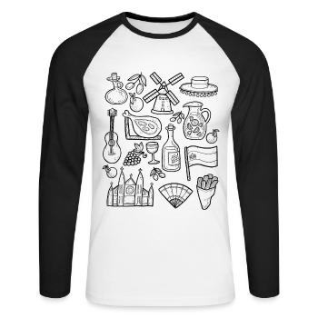Spain - Unisex Long Sleeve Baseball T-Shirt - white/black - Front - Nik (191cm)