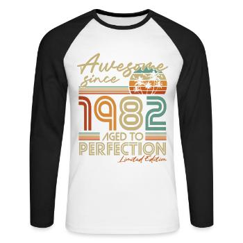 1982 Jahrgang Vintage Retro Geburtstag Geschenk - Unisex Baseballshirt langarm - Weiß/Schwarz - Vorne - Nik (191cm)