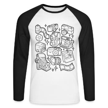 Caméras analogiques - T-shirt baseball manches longues Homme - blanc/noir - Devant - Nik (191cm)