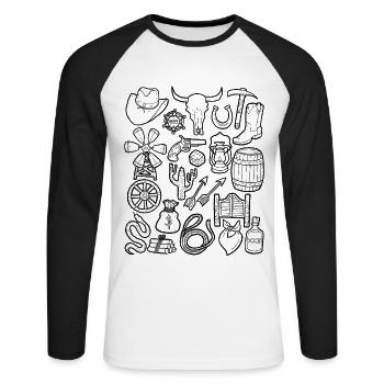 Far West - T-shirt baseball manches longues Homme - blanc/noir - Devant - Nik (191cm)