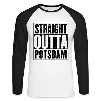 Straight Outta Potsdam - Unisex Long Sleeve Baseball T-Shirt - white/black - Front - Nik (191cm)