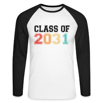 Klasse von 2031 Abschluss Retro Vintage - Unisex Baseballshirt langarm - Weiß/Schwarz - Vorne - Nik (191cm)