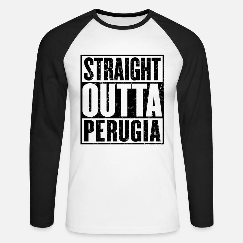 Dritto Outta Perugia - Maglia da baseball a manica lunga da uomo - bianco/nero