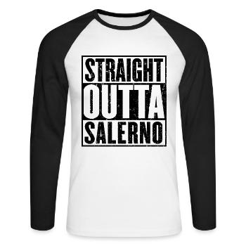 Straight Outta Salerno - Unisex Long Sleeve Baseball T-Shirt - white/black - Front - Nik (191cm)