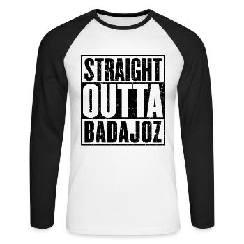 Gerade Outta Badajoz - Unisex Baseballshirt langarm - Weiß/Schwarz - Vorne - Nik (191cm)