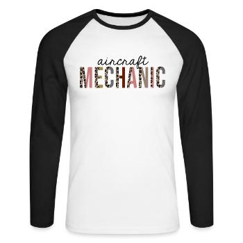 Mécanicien d'avion imprimé léopard drôle - T-shirt baseball manches longues Homme - blanc/noir - Devant - Nik (191cm)