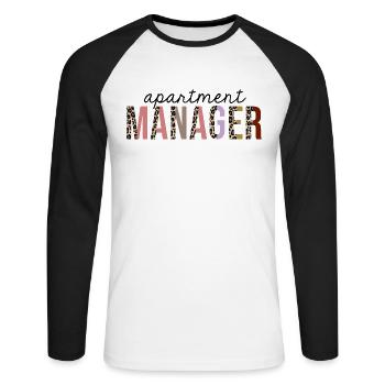 Apartment Manager Leopard Print Lustig - Unisex Baseballshirt langarm - Weiß/Schwarz - Vorne - Nik (191cm)