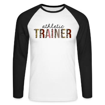 Athlétique Entraîneur Imprimé Léopard Drôle - T-shirt baseball manches longues Homme - blanc/noir - Devant - Nik (191cm)