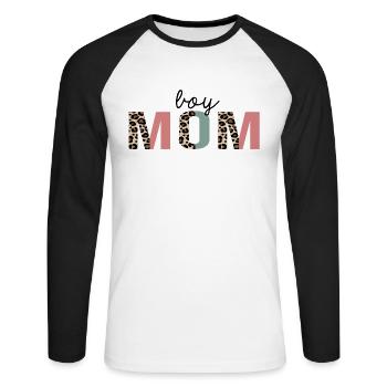 boy mom Leopard Print Funny - Unisex Long Sleeve Baseball T-Shirt - white/black - Front - Nik (191cm)