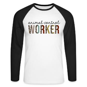 Animal Control Worker Leopardenprint Lustig - Unisex Baseballshirt langarm - Weiß/Schwarz - Vorne - Nik (191cm)