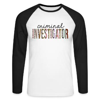 Enquêteur criminel imprimé léopard drôle - T-shirt baseball manches longues Homme - blanc/noir - Devant - Nik (191cm)