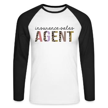 Agent de vente d’assurance Leopard Print Funny - T-shirt baseball manches longues Homme - blanc/noir - Devant - Nik (191cm)