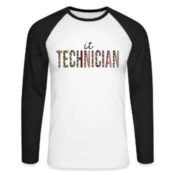 IT-Techniker Leopardenprint lustig - Unisex Baseballshirt langarm - Weiß/Schwarz - Vorne - Nik (191cm)