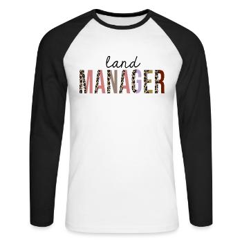 Landmanager Leopard Print Lustig - Unisex Baseballshirt langarm - Weiß/Schwarz - Vorne - Nik (191cm)