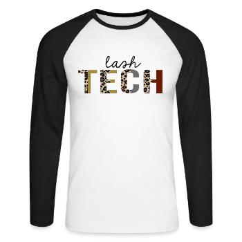 Lash Tech Leopard Print Lustig - Unisex Baseballshirt langarm - Weiß/Schwarz - Vorne - Nik (191cm)