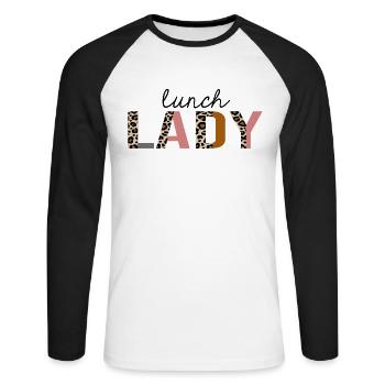 Déjeuner dame imprimé léopard drôle - T-shirt baseball manches longues Homme - blanc/noir - Devant - Nik (191cm)