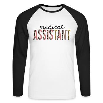 Medizinische Assistentin Leopardenprint lustig - Unisex Baseballshirt langarm - Weiß/Schwarz - Vorne - Nik (191cm)