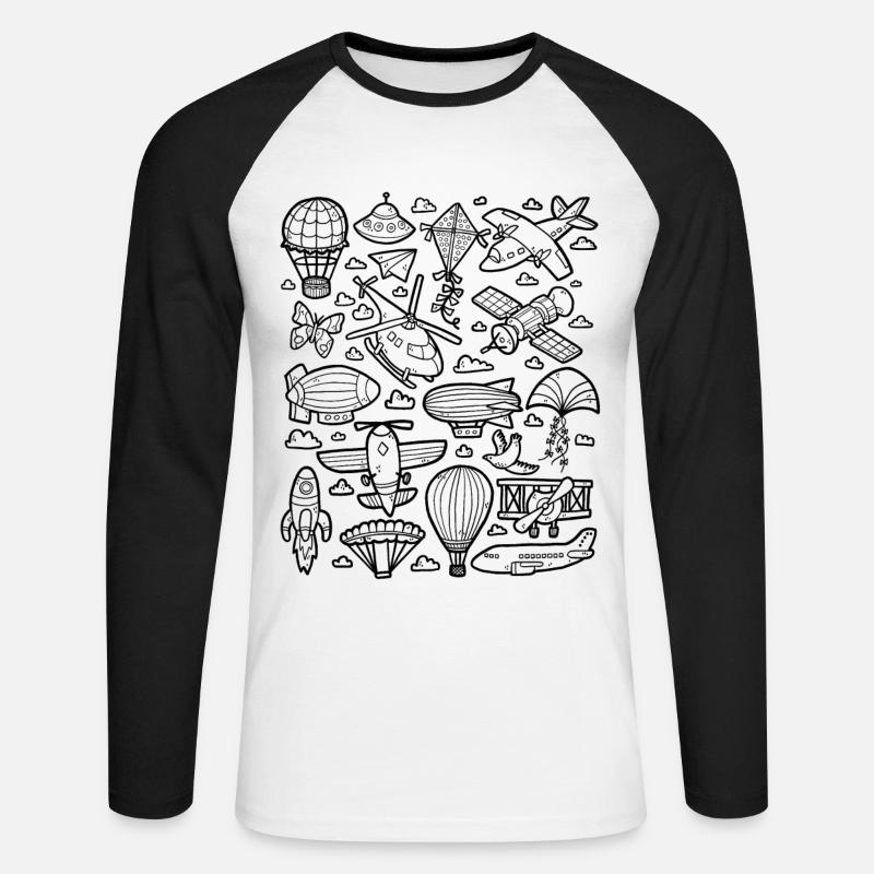 Luftfahrt - Hubschrauber, Flugzeug, UFO - Unisex Baseballshirt langarm - Weiß/Schwarz