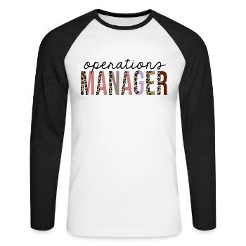 Operations Manager Leopard Print Funny - Unisex Long Sleeve Baseball T-Shirt - white/black - Front - Nik (191cm)