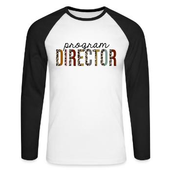 Directeur de programme Leopard Print Funny - T-shirt baseball manches longues Homme - blanc/noir - Devant - Nik (191cm)