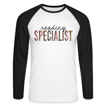 Lesespezialist Leopard Print Funny - Unisex Baseballshirt langarm - Weiß/Schwarz - Vorne - Nik (191cm)