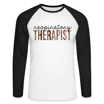 Inhalothérapeute Leopard Print Drôle - T-shirt baseball manches longues Homme - blanc/noir - Devant - Nik (191cm)