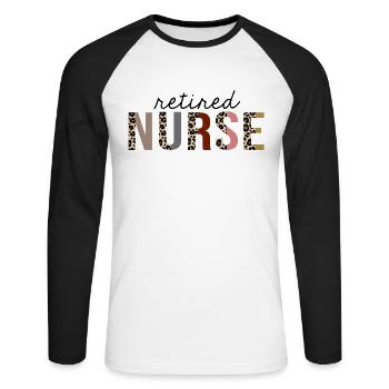 Pensionierte Krankenschwester Leopard Print Lustig - Unisex Baseballshirt langarm - Weiß/Schwarz - Vorne - Nik (191cm)