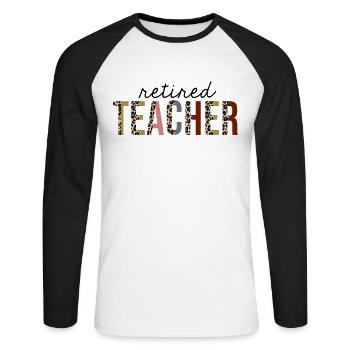 Pensionierter Lehrer Leopardenmuster lustig - Unisex Baseballshirt langarm - Weiß/Schwarz - Vorne - Nik (191cm)