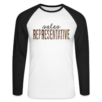 Sales Representative Leopard Print Funny - Unisex Long Sleeve Baseball T-Shirt - white/black - Front - Nik (191cm)