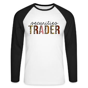 Securities Trader Leopard Print Funny - Unisex Long Sleeve Baseball T-Shirt - white/black - Front - Nik (191cm)