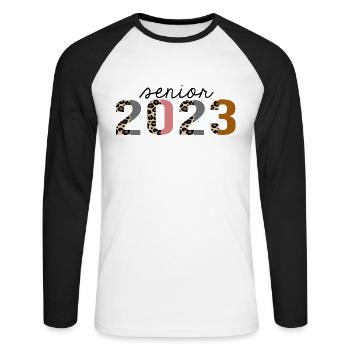 senior 2023 Leopard Print Drôle - T-shirt baseball manches longues Homme - blanc/noir - Devant - Nik (191cm)
