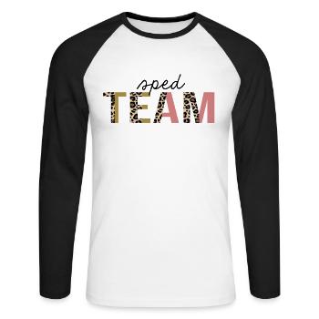 SPED Team Leopard Print Lustig - Unisex Baseballshirt langarm - Weiß/Schwarz - Vorne - Nik (191cm)