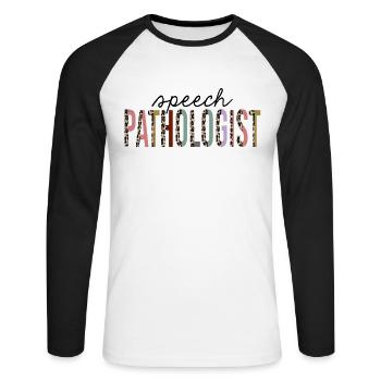 Sprache Pathologe Leopard Print Lustig - Unisex Baseballshirt langarm - Weiß/Schwarz - Vorne - Nik (191cm)