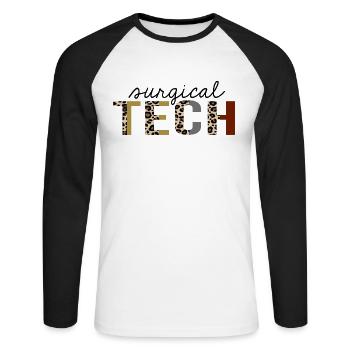 Technologie chirurgicale Leopard Print Drôle - T-shirt baseball manches longues Homme - blanc/noir - Devant - Nik (191cm)