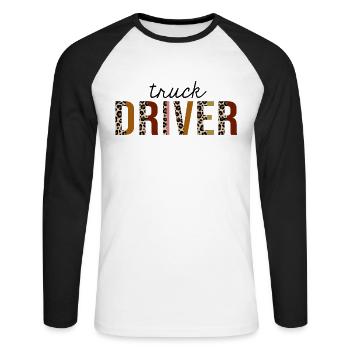 Chauffeur de camion Leopard Print Drôle - T-shirt baseball manches longues Homme - blanc/noir - Devant - Nik (191cm)