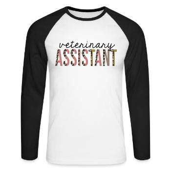 Tierarzthelferin Leopardenprint lustig - Unisex Baseballshirt langarm - Weiß/Schwarz - Vorne - Nik (191cm)