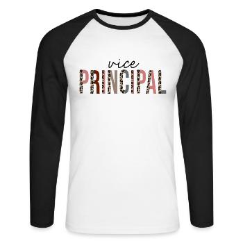Vice Principal Leopard Print Lustig - Unisex Baseballshirt langarm - Weiß/Schwarz - Vorne - Nik (191cm)