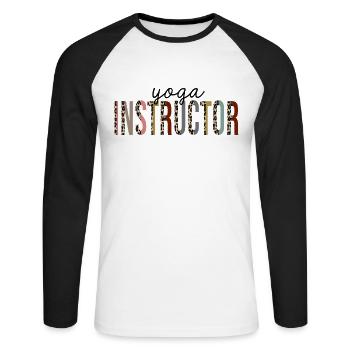 Yoga Instructor Leopard Print Funny - Unisex Long Sleeve Baseball T-Shirt - white/black - Front - Nik (191cm)
