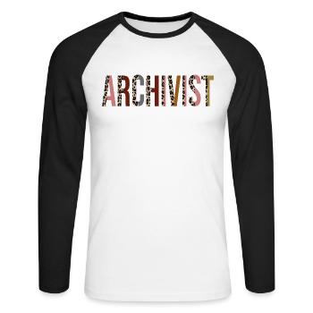 Archivist - Unisex Long Sleeve Baseball T-Shirt - white/black - Front - Nik (191cm)