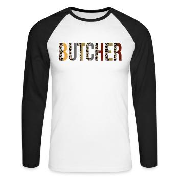 Boucher - T-shirt baseball manches longues Homme - blanc/noir - Devant - Nik (191cm)