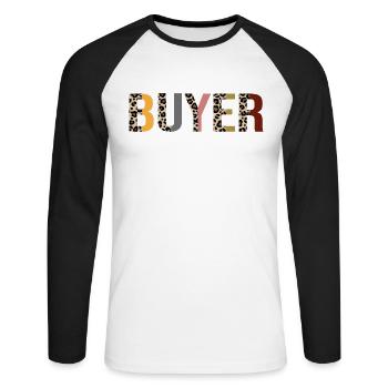 Käufer - Unisex Baseballshirt langarm - Weiß/Schwarz - Vorne - Nik (191cm)