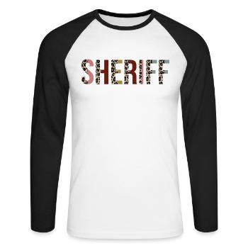 Shérif - T-shirt baseball manches longues Homme - blanc/noir - Devant - Nik (191cm)