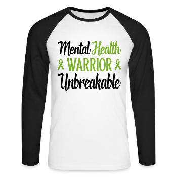 Mental Health Warrior Unzerbrechliche psychische Gesundheit - Unisex Baseballshirt langarm - Weiß/Schwarz - Vorne - Nik (191cm)