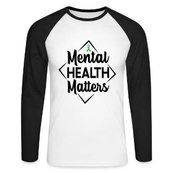 La santé mentale est importante - T-shirt baseball manches longues Homme - blanc/noir - Devant - Nik (191cm)
