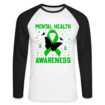 Mental Health Awareness Self Care - Unisex Long Sleeve Baseball T-Shirt - white/black - Front - Nik (191cm)