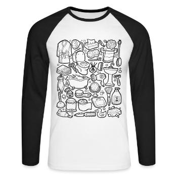 Bathroom Doodle - Unisex Long Sleeve Baseball T-Shirt - white/black - Front - Nik (191cm)